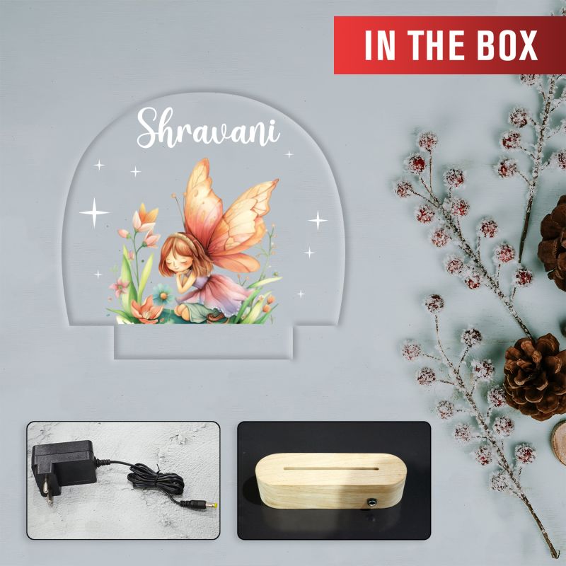 Personalized Cute Girl Butterfly with Fairy Design Night Lamp with Warm White Light Custom with Name Girls Room Bedside Lamp Birthday Return Gift